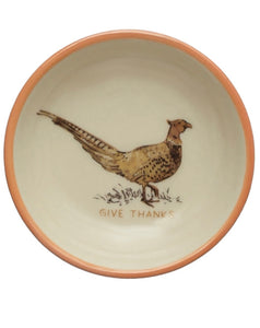 3" Round Stoneware Dish with Tan Color Rim and Game Birds, 4 Styles