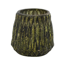 Load image into Gallery viewer, 3&quot; Round x 3&quot;H Embossed Mercury Glass Votive Holder, Green