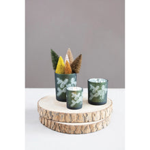 Load image into Gallery viewer, Green Mercury Glass Candle Holder with Laser Etched Pinecones
