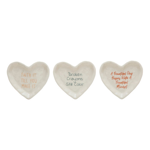 Stoneware Heart Shaped Dish w/ Saying, 3 Styles