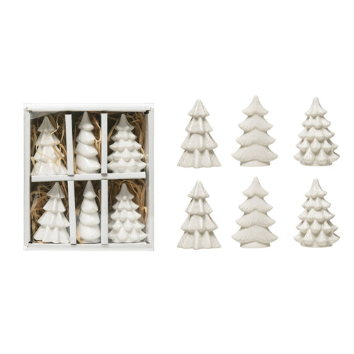 Mini Stoneware Trees, White, Boxed Set of 6