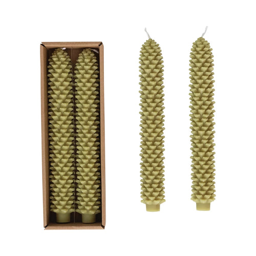 Unscented Pinecone Shaped Taper Candles, Set of 2