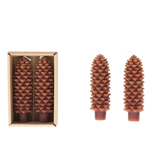 Unscented Pinecone Shaped Taper Candles In Box