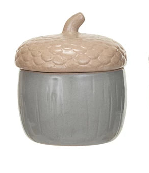 Stoneware Acorn Shaped Jar w/ Lid, Reactive Glaze, 3 Colors