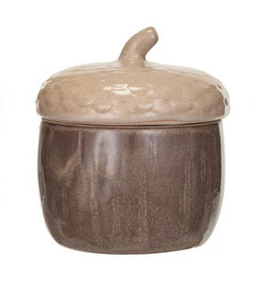 Stoneware Acorn Shaped Jar w/ Lid, Reactive Glaze, 3 Colors