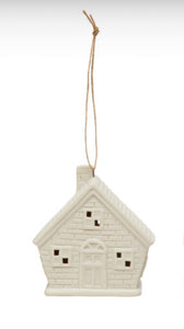 3"H Stoneware House Ornament w/ LED Light, White, 6 Styles