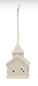 3"H Stoneware House Ornament w/ LED Light, White, 6 Styles