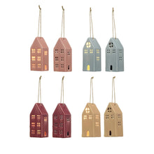 Load image into Gallery viewer, Stoneware LED House Ornament, 4 Colors, 2 Styles