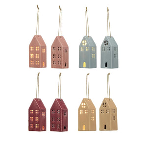 Stoneware LED House Ornament, 4 Colors, 2 Styles