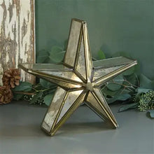 Load image into Gallery viewer, Glass Star Candle Holder, Mirrored - Brass