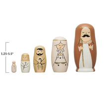 Load image into Gallery viewer, Hand-Painted Wood Nativity Nesting Dolls, Set of 5