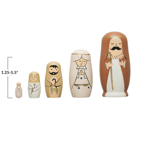 Hand-Painted Wood Nativity Nesting Dolls, Set of 5