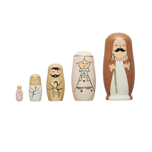 Hand-Painted Wood Nativity Nesting Dolls, Set of 5