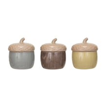 Load image into Gallery viewer, Stoneware Acorn Shaped Jar w/ Lid, Reactive Glaze, 3 Colors