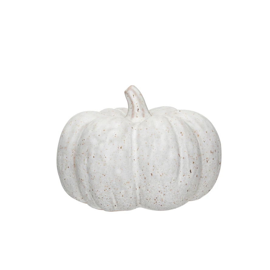 Stoneware Pumpkin, Reactive Glaze, Cream Color Speckled