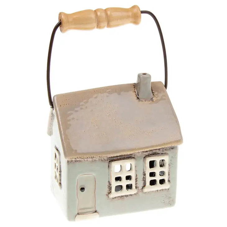 Village Pottery House Latern Pale Grey