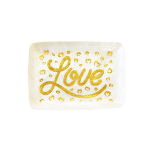 8.5" Rectangular Capiz Tray - Love (Gold/White)