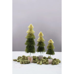 3-1/2" Round x 9-1/2"H Sisal Bottle Brush Tree with Wood Base, Green Ombre