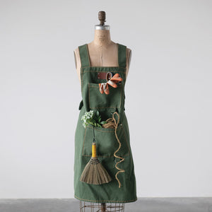 Cotton Canvas Cross Back Apron w/ Pockets & Rivets, Green