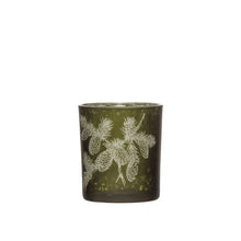 Load image into Gallery viewer, Green Mercury Glass Candle Holder with Laser Etched Pinecones