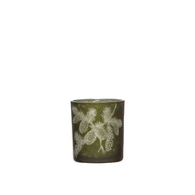 Load image into Gallery viewer, Green Mercury Glass Candle Holder with Laser Etched Pinecones