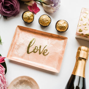 6" Capiz Rectangular Tray - Love (Gold/Pink)