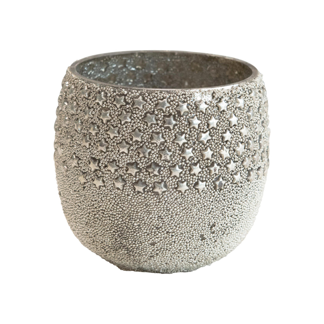 Glass Votive Holder with Seed Beads and Stars