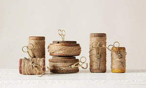 Found Wooden Spools w/ Jute & Scissors- Short