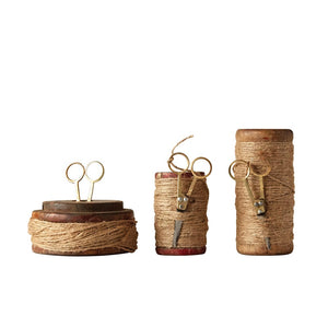 Found Wooden Spools w/ Jute & Scissors-Tall