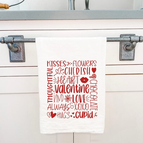 Valentine's Day Word Art - Cotton Tea Towel