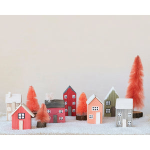 4-1/4"H - 5-3/4"H Hand-Painted Paulownia Wood Houses, Multi Color