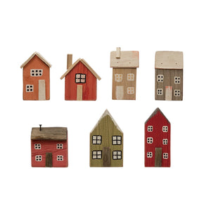 4-1/4"H - 5-3/4"H Hand-Painted Paulownia Wood Houses, Multi Color