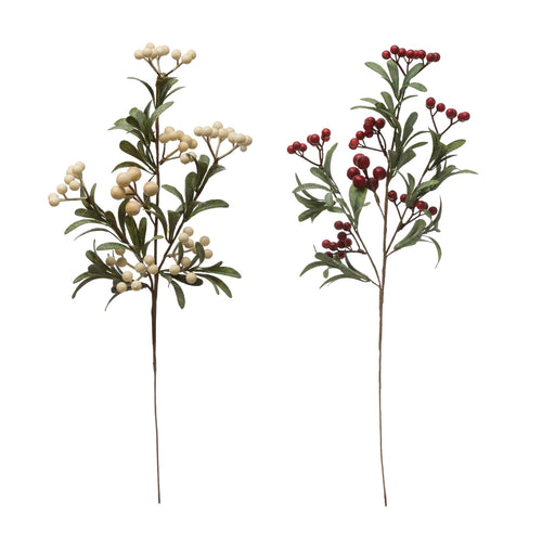 Faux Berry & Leaf Branch, 2 Colors